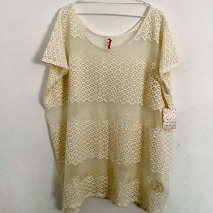 NWT Free People, Moonlight Breeze, Lace Top Tunic size M color Ivory SRP $128